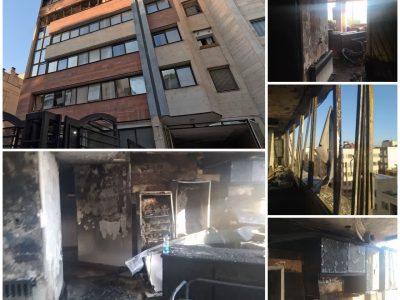 اطفاء به موقع حریق آپارتمان ۵ طبقه در خیابان قصرالدشت شیراز