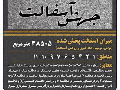 آسفالت بیش از ۳۸۰۰۰ مترمربع معابر در هفته چهل و پنجم در شیراز